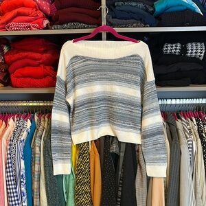 Miami white/blue striped long sleeve boat neck sweater size S NWOT
